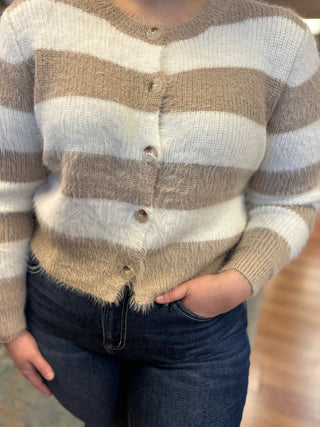 Hem & Thread Eyelash Striped Cardigan - All About Me Boutique