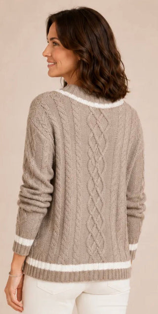 Hem & Thread V-Neck Cable Knit Sweater - All About Me Boutique