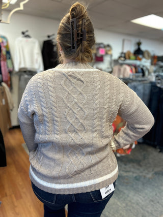 Hem & Thread V-Neck Cable Knit Sweater - All About Me Boutique