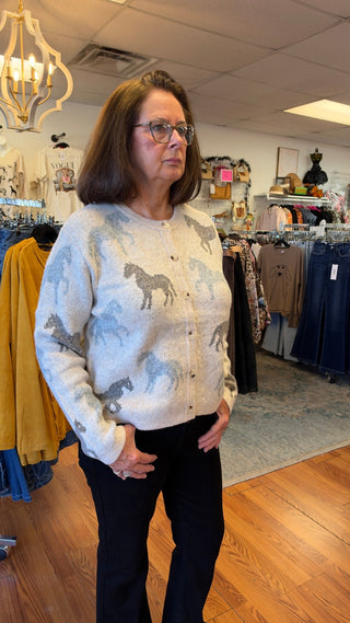 Horse Motif Button-Front Cardigan - All About Me Boutique