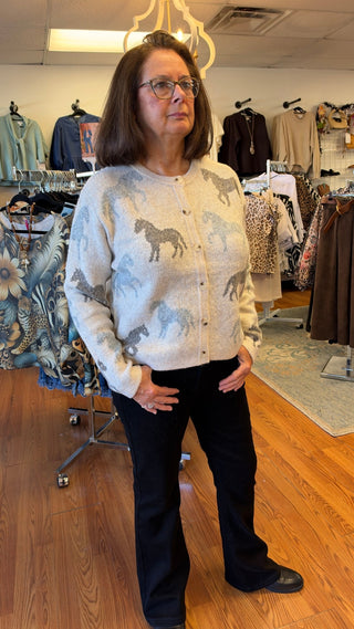 Horse Motif Button-Front Cardigan - All About Me Boutique