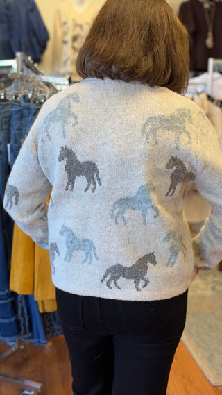 Horse Motif Button-Front Cardigan - All About Me Boutique