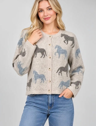 Horse Motif Button-Front Cardigan - All About Me Boutique