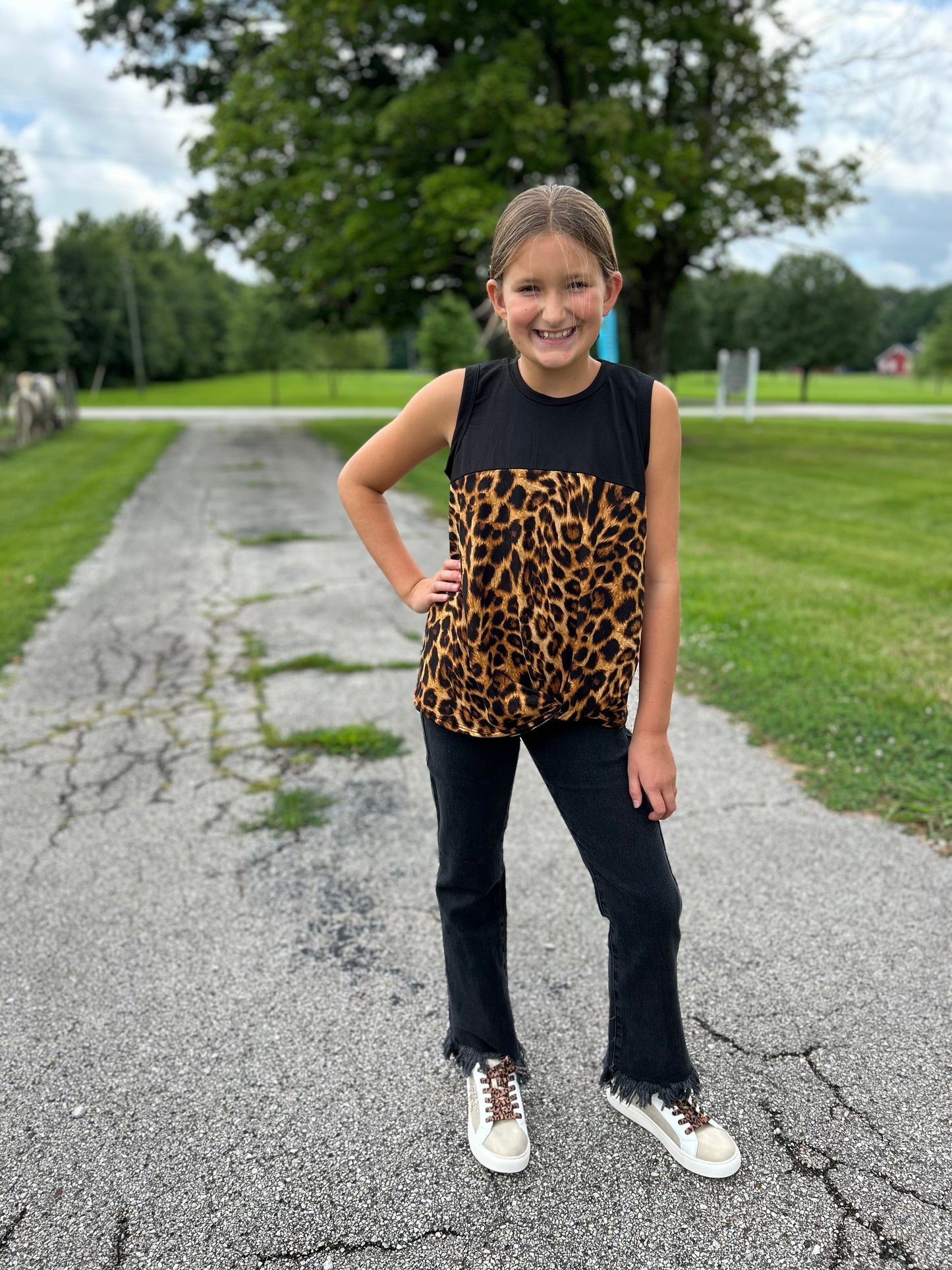 GG-Girls Leopard Colorblock Sleeveless Tee (Just Kidding Around)