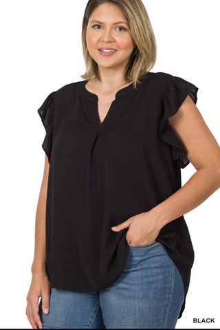 Plus Size Ruffle Sleeve Hi - Lo Top - Flowy & Flattering - All About Me Boutique