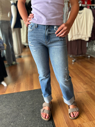 KanCan Girls High Rise Straight Leg Jeans - Cuffed - All About Me Boutique