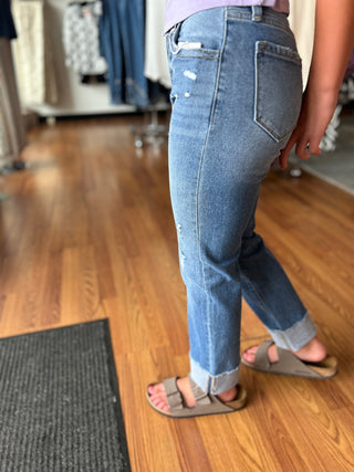 KanCan Girls High Rise Straight Leg Jeans - Cuffed - All About Me Boutique