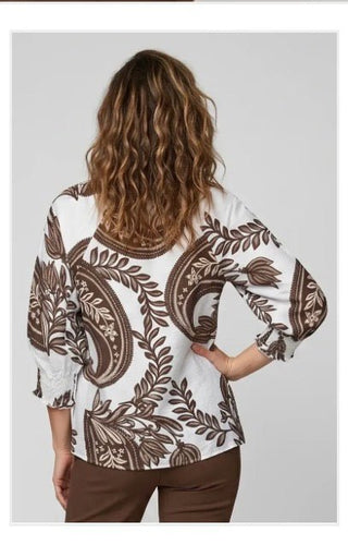 Linique Baroque V-neck Smocked Blouse - All About Me Boutique