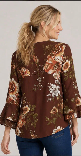 Linique Floral Ruffle Sleeve Blouse - All About Me Boutique