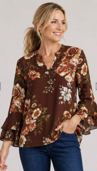 Linique Floral Ruffle Sleeve Blouse - All About Me Boutique