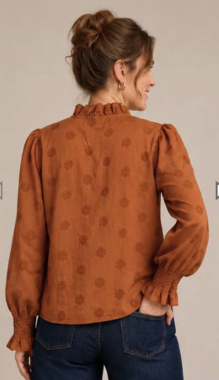Liv Los Angeles Embroidered Ruffle Neck Blouse - All About Me Boutique