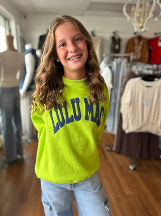 Lulu Mac Girls Chartreuse & Deep Blue Puff Sweatshirt - All About Me Boutique