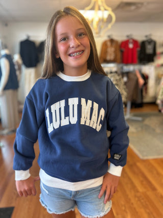 Lulu Mac Girls Color Block Navy/White Stitch Sweatshirt - All About Me Boutique