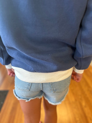 Lulu Mac Girls Color Block Navy/White Stitch Sweatshirt - All About Me Boutique