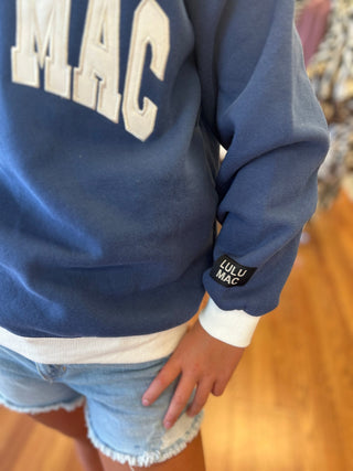 Lulu Mac Girls Color Block Navy/White Stitch Sweatshirt - All About Me Boutique