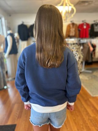 Lulu Mac Girls Color Block Navy/White Stitch Sweatshirt - All About Me Boutique