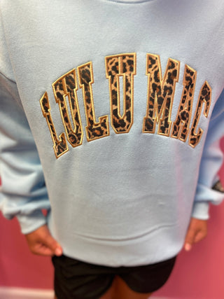 LuLu Mac Girls Leopard Light Blue Sweatshirt - All About Me Boutique
