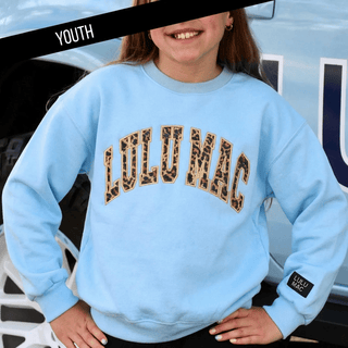 LuLu Mac Girls Leopard Light Blue Sweatshirt - All About Me Boutique