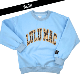 LuLu Mac Girls Leopard Light Blue Sweatshirt - All About Me Boutique