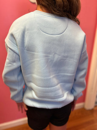 LuLu Mac Girls Leopard Light Blue Sweatshirt - All About Me Boutique