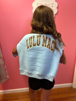 LuLu Mac Girls Leopard Light Blue Sweatshirt - All About Me Boutique