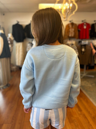 LuLu Mac Girls Light Blue/Navy Polka Dot Stitch Sweatshirt - All About Me Boutique