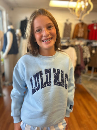 LuLu Mac Girls Light Blue/Navy Polka Dot Stitch Sweatshirt - All About Me Boutique