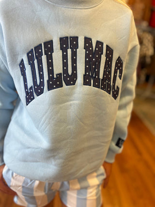 LuLu Mac Girls Light Blue/Navy Polka Dot Stitch Sweatshirt - All About Me Boutique