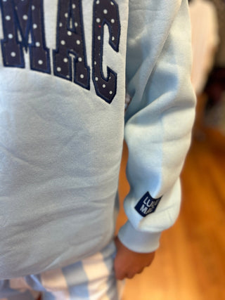 LuLu Mac Girls Light Blue/Navy Polka Dot Stitch Sweatshirt - All About Me Boutique