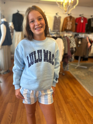 LuLu Mac Girls Light Blue/Navy Polka Dot Stitch Sweatshirt - All About Me Boutique