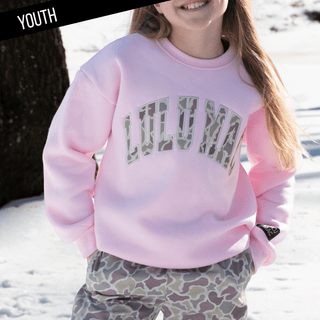 LuLu Mac Girls Light Pink Camo Logo Sweatshirt - All About Me Boutique