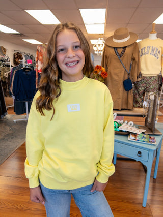 LuLu Mac Girls Long Sleeve French Terry Cloth Top - Yellow - All About Me Boutique