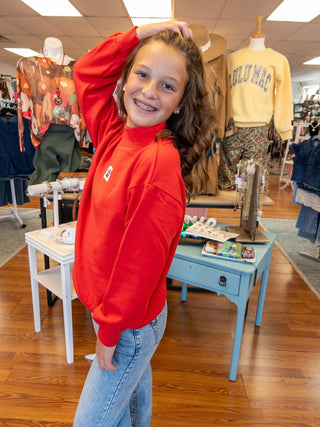 LuLu Mac Girls Long Sleeve Red French Terry Cloth Top - All About Me Boutique