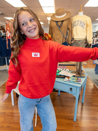 LuLu Mac Girls Long Sleeve Red French Terry Cloth Top - All About Me Boutique