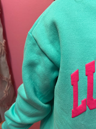 LuLu Mac Girls Mint/Hot Pink Puff Sweatshirt - All About Me Boutique
