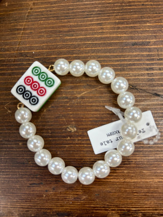 Mahjong Tile Bracelet – Elegant Pearl & Gold Bead Collection - All About Me Boutique