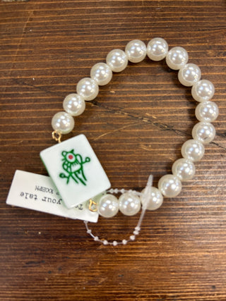 Mahjong Tile Bracelet – Elegant Pearl & Gold Bead Collection - All About Me Boutique