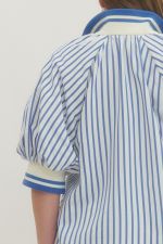 Marina Striped Half - Zip Puff Sleeve Top - All About Me Boutique