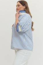 Marina Striped Half - Zip Puff Sleeve Top - All About Me Boutique