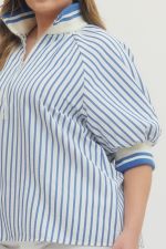 Marina Striped Half - Zip Puff Sleeve Top - All About Me Boutique