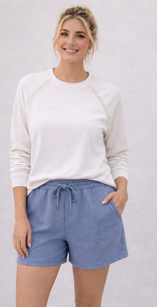 Match Fit Silky Soft Crochet Lace Insert Raglan Sleeve Top - All About Me Boutique