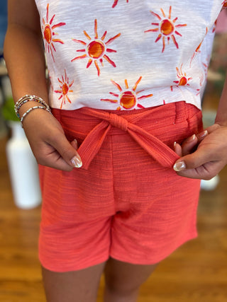 Mayoral Girls Coral Textured Knit Pull-On Shorts with Tie Waist - All About Me Boutique