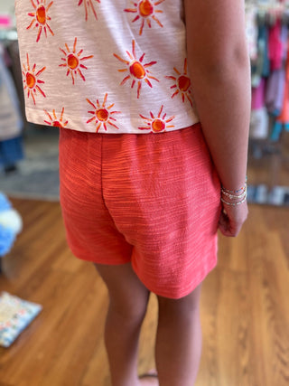 Mayoral Girls Coral Textured Knit Pull-On Shorts with Tie Waist - All About Me Boutique