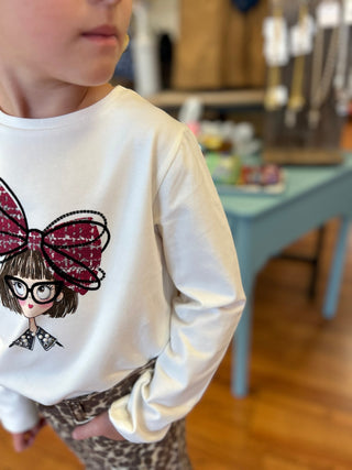 Mayoral Girls’ Doll Graphic Long Sleeve T-Shirt with Oversized Bow - All About Me Boutique