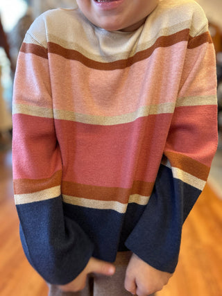 Mayoral Girls Striped Metallic Knit Sweater – Indigo Multi - All About Me Boutique