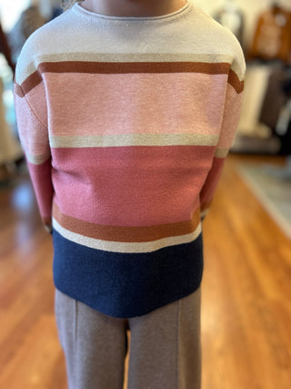 Mayoral Girls Striped Metallic Knit Sweater – Indigo Multi - All About Me Boutique