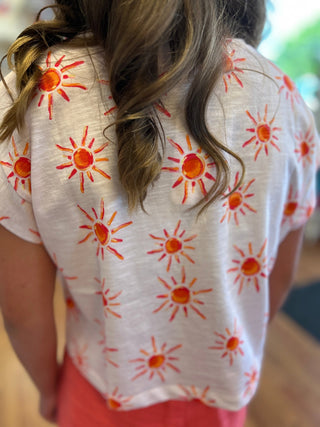 Mayoral Girls Sunshine Print Cropped Cotton Tee – Salmon - All About Me Boutique