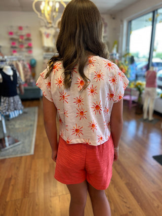 Mayoral Girls Sunshine Print Cropped Cotton Tee – Salmon - All About Me Boutique