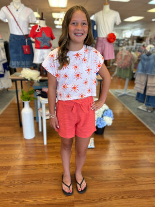 Mayoral Girls Sunshine Print Cropped Cotton Tee – Salmon - All About Me Boutique