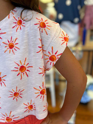 Mayoral Girls Sunshine Print Cropped Cotton Tee – Salmon - All About Me Boutique